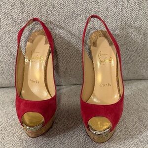 Christian Louboutin Sling Dark Pink Platform Peep-Toe Heels